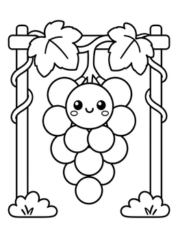 Free printable Cute Grapes On A Garden Trellis coloring page