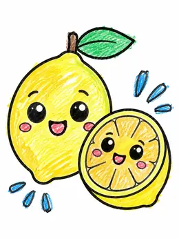 Happy Lemon And Lemon Slice – Kawaii Fruit Coloring Page