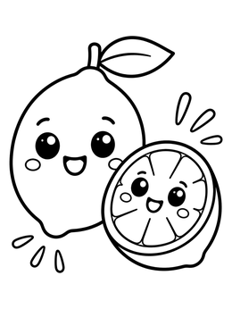 Free printable Happy Lemon And Lemon Slice coloring page