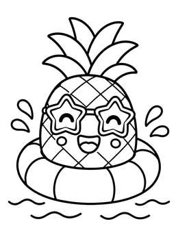 Free printable Happy Pineapple With Star Sunglasses coloring page