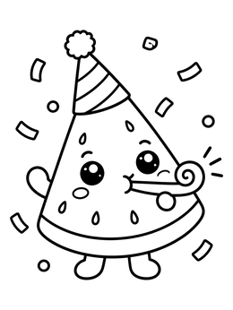 Free printable Party Watermelon With Party Blower coloring page