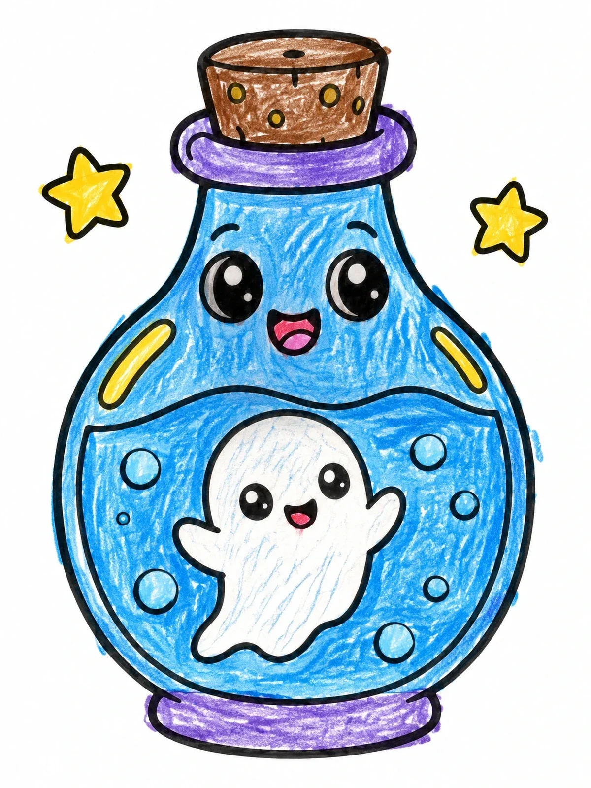 Colored example of the Cute Ghost In A Magic Potion Bottle coloring page