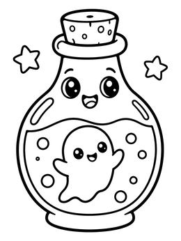 Free printable Cute Ghost In A Magic Potion Bottle coloring page