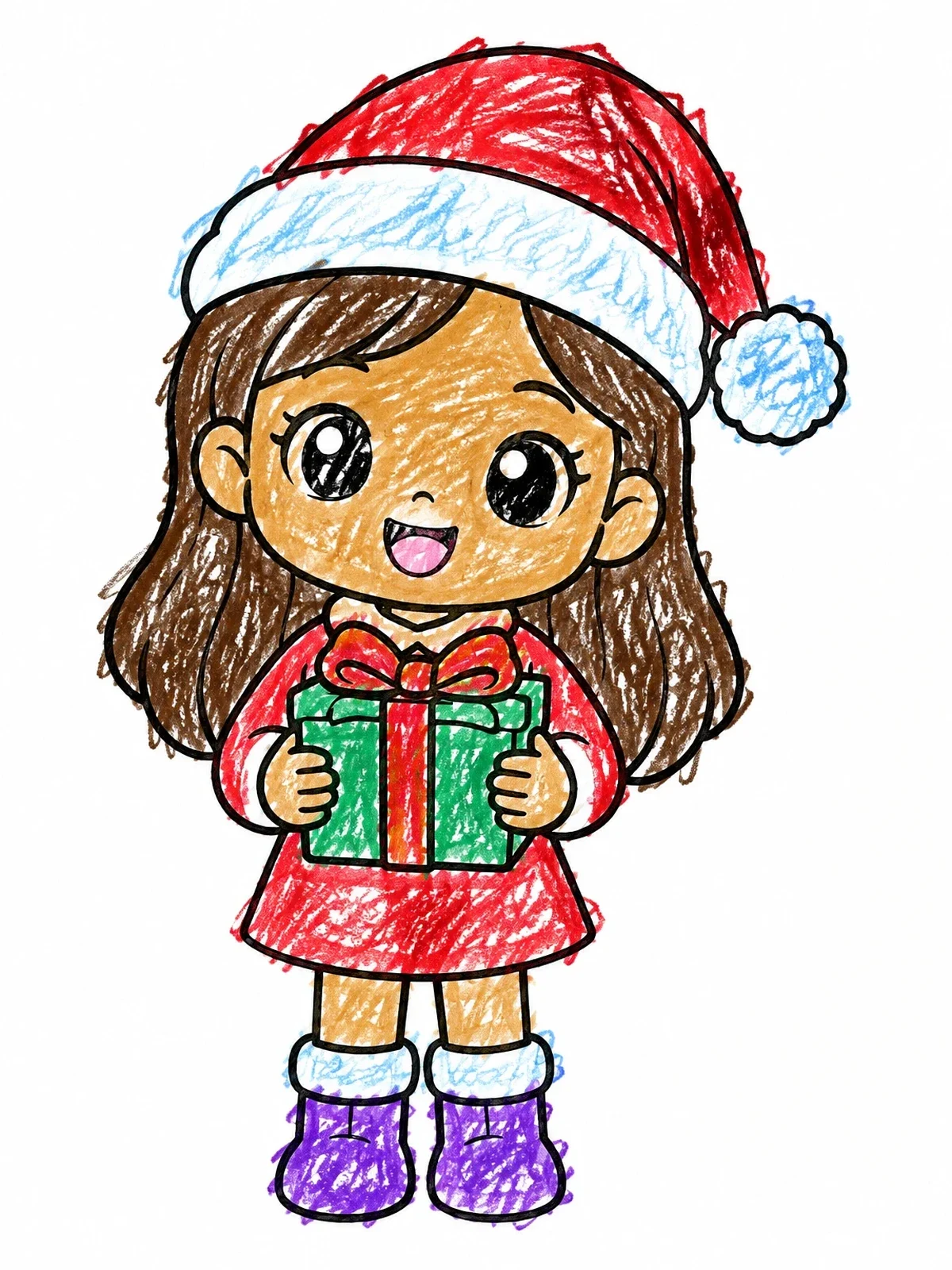 Colored example of the Cute Anime Girl With Christmas Gift coloring page