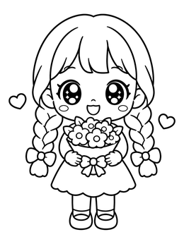 Free printable Chibi Girl With Flower Bouquet coloring page