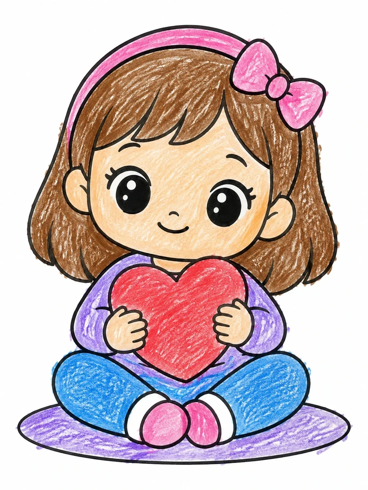 Colored example of the Chibi Girl With Heart Pillow coloring page