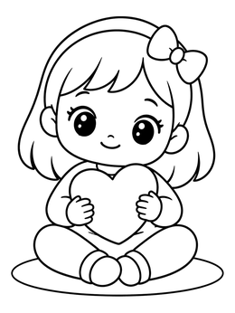Free printable Chibi Girl With Heart Pillow coloring page