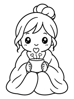 Free printable Cozy Chibi Girl With Warm Drink coloring page