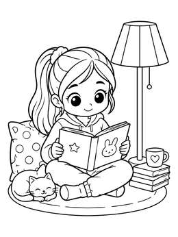 Free printable Cozy Storytime Under The Floor Lamp coloring page