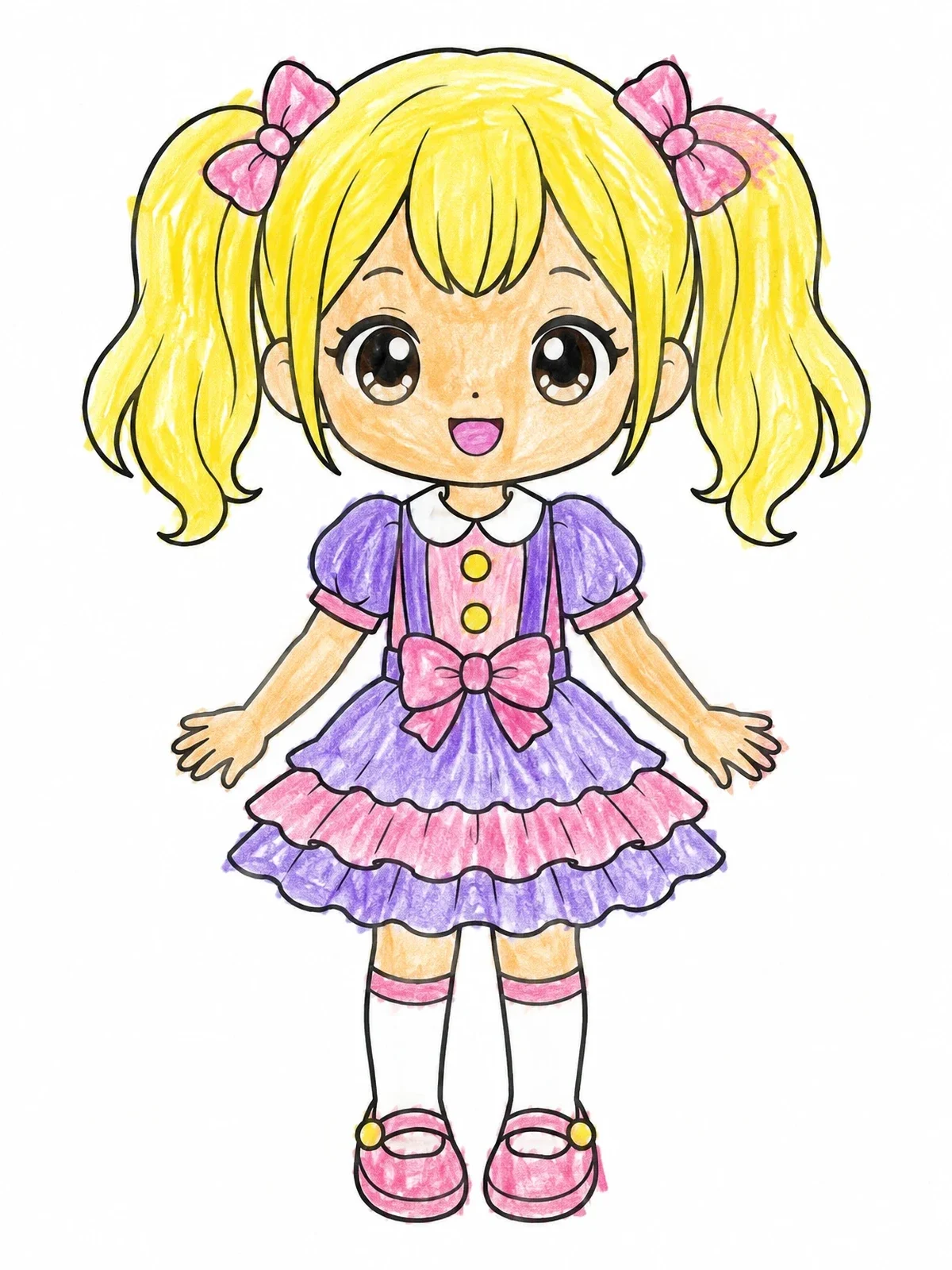 Colored example of the Cute Anime Girl With Pigtails coloring page