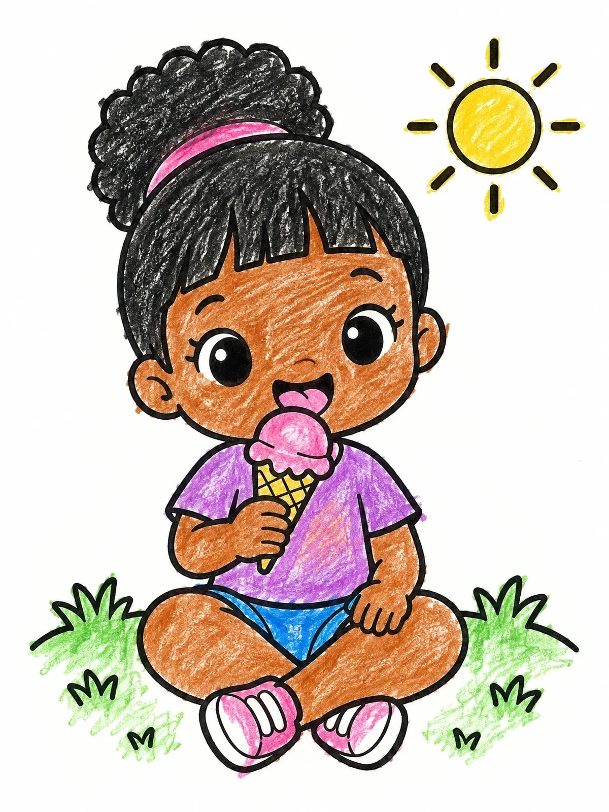 Colored example of the Cute Girl Eating Ice Cream coloring page