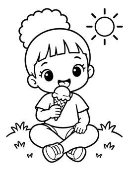 Free printable Cute Girl Eating Ice Cream coloring page