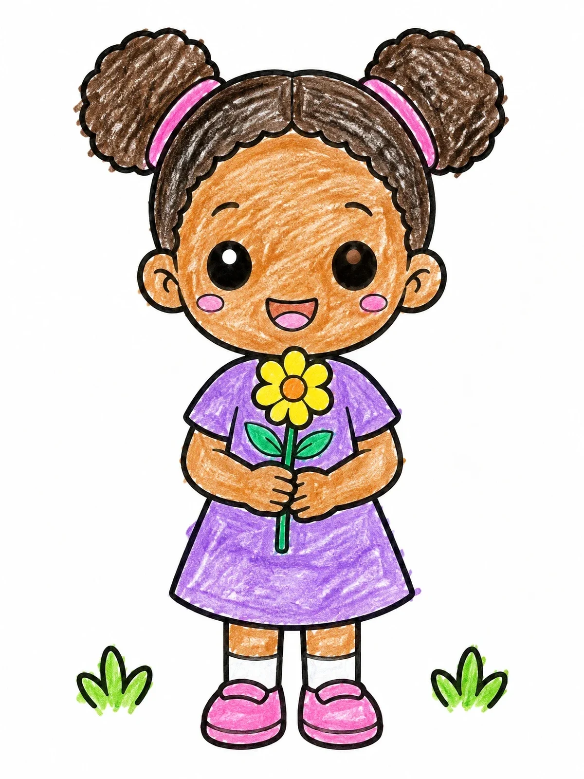 Colored example of the Cute Girl With Flower coloring page
