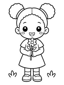 Free printable Cute Girl With Flower coloring page