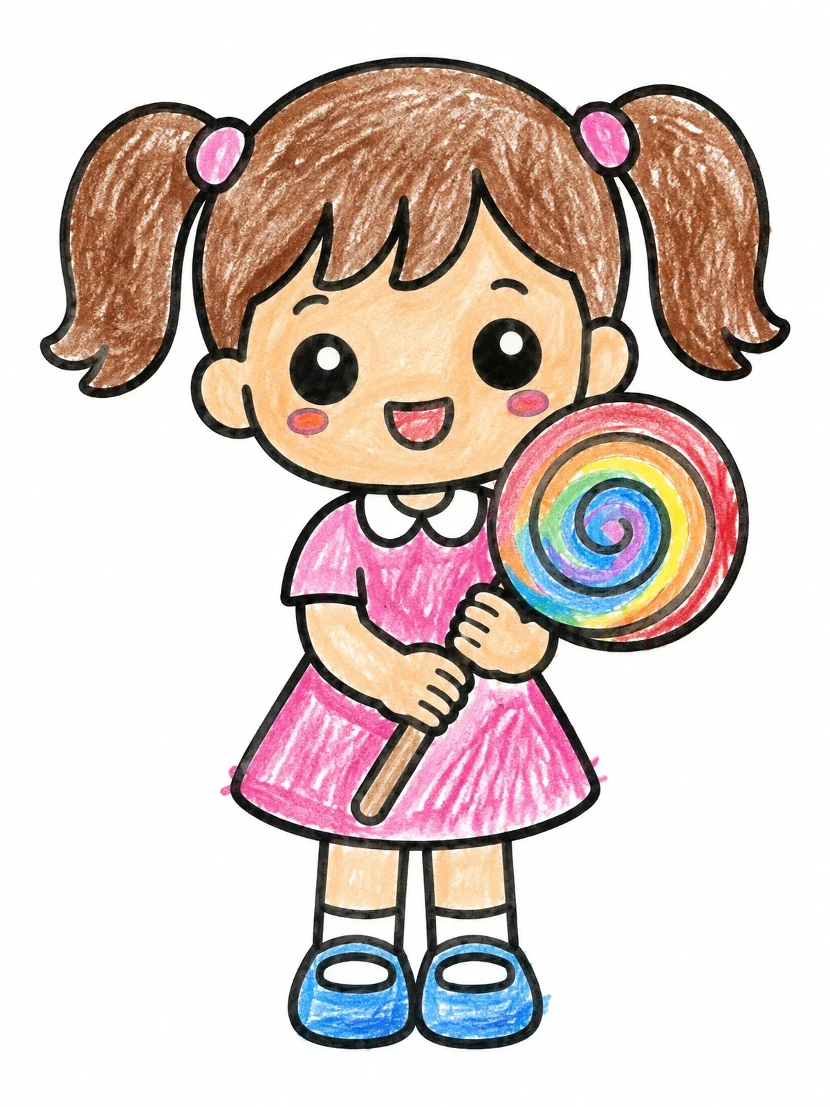 Colored example of the Cute Girl With Swirl Lollipop coloring page