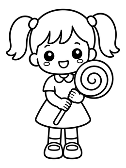 Free printable Cute Girl With Swirl Lollipop coloring page