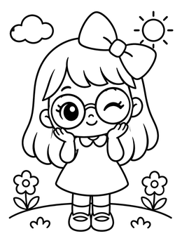Free printable Cute Winking Girl With Glasses coloring page