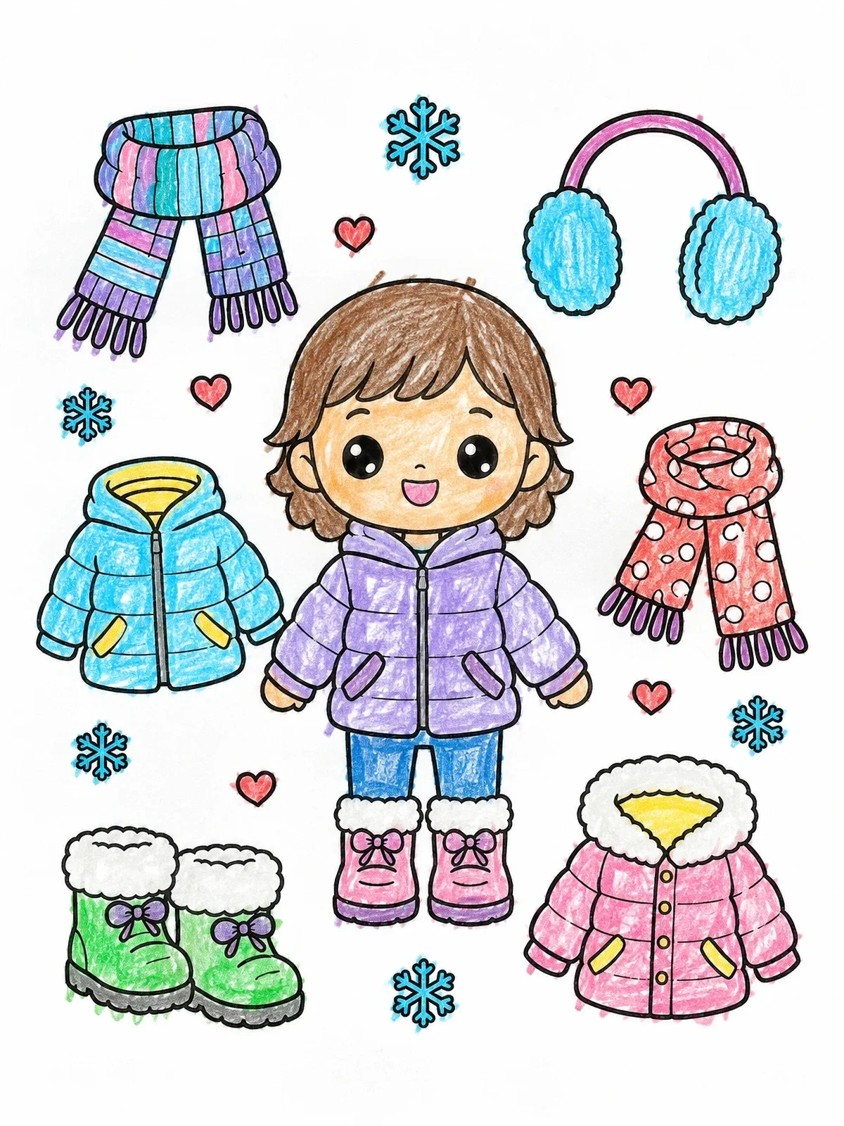 Colored example of the Cute Winter Fashion Dress Up coloring page