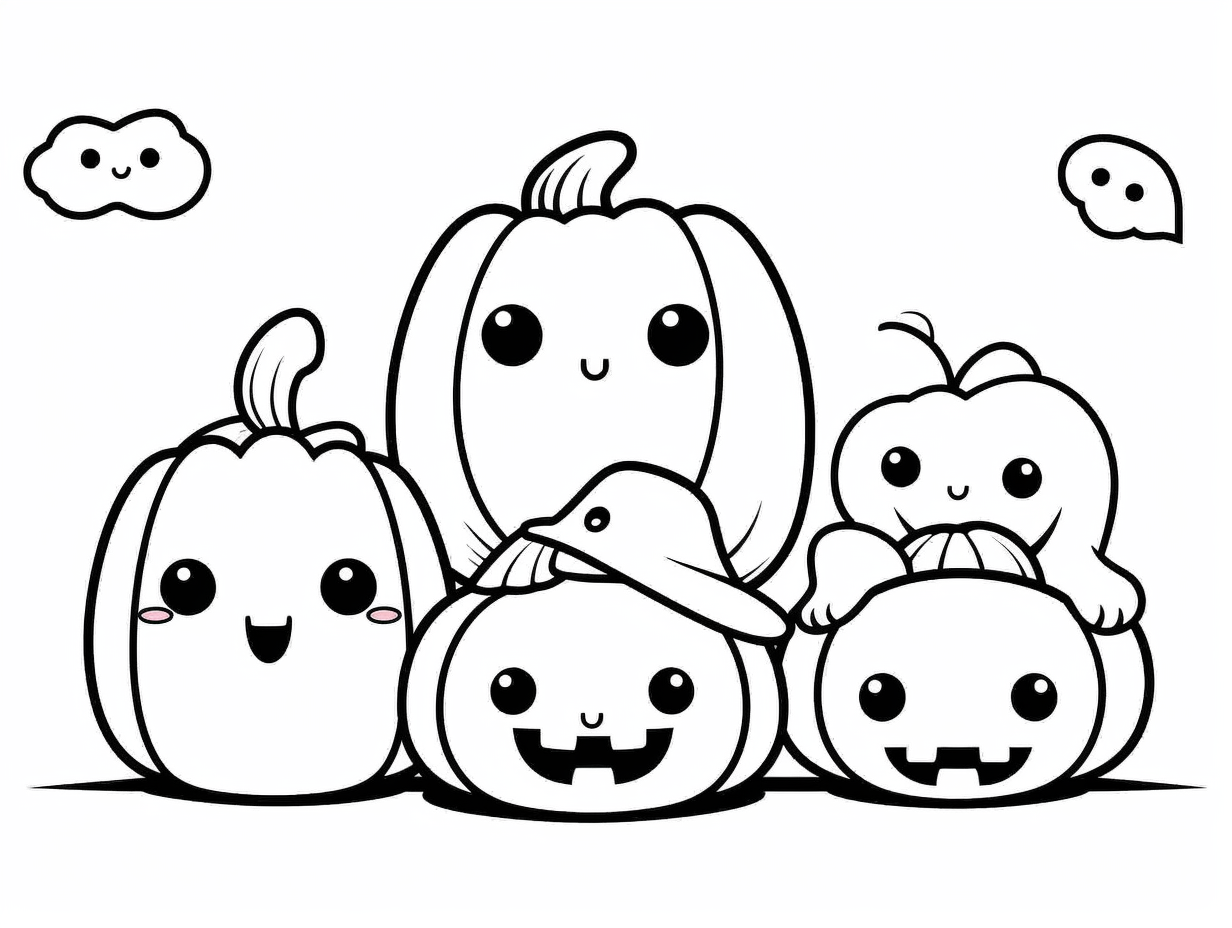 Kawaii Halloween Coloring Sheet - Coloring Page