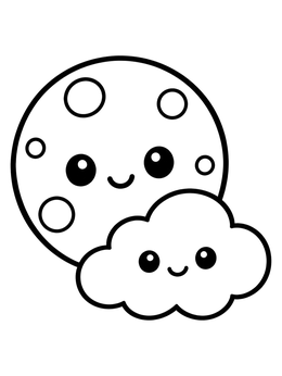 Free printable Cute Full Moon And Fluffy Cloud coloring page