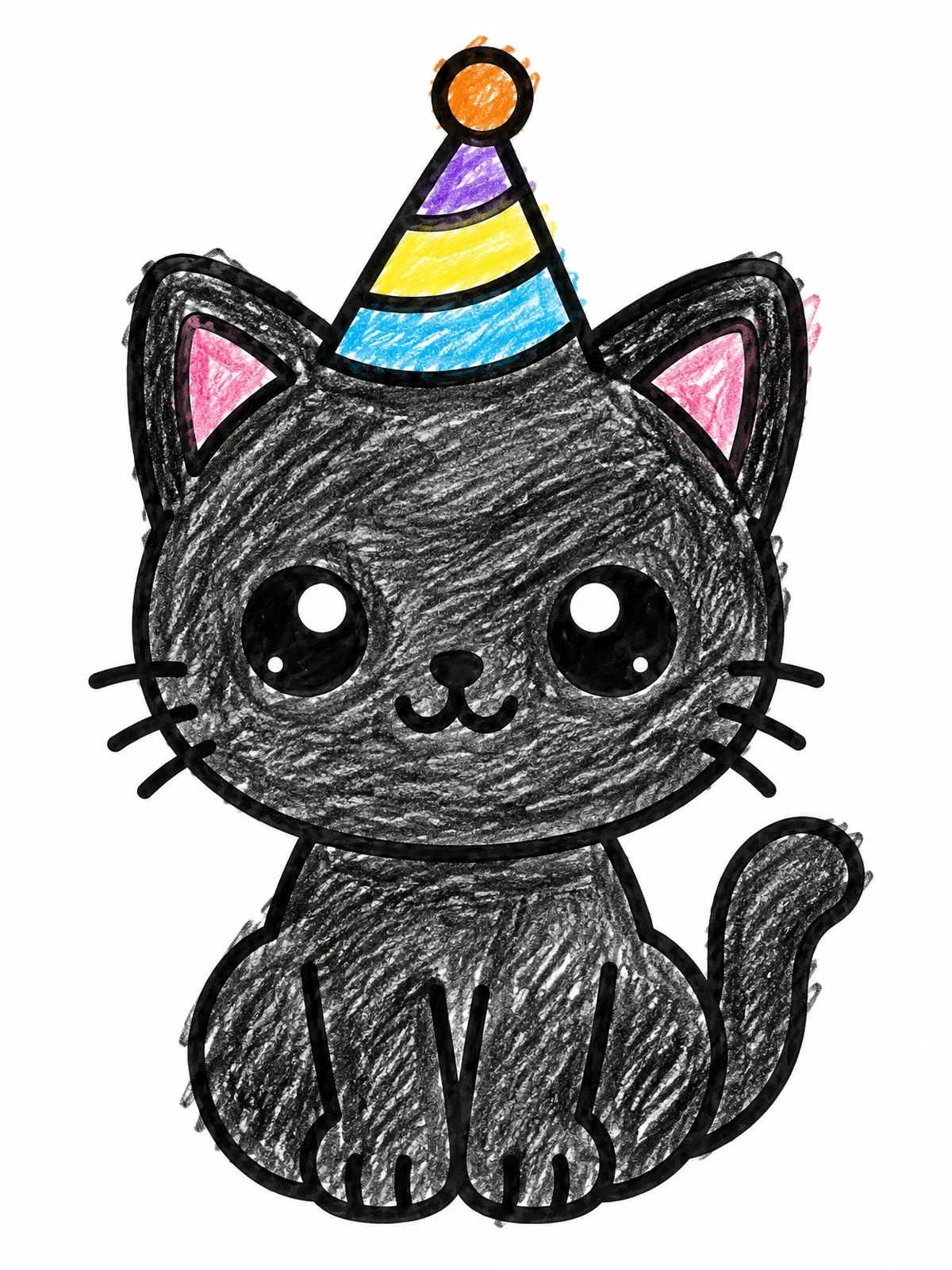 Colored example of the Cute Kitten In Party Hat coloring page
