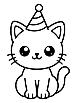 Free printable Cute Kitten In Party Hat coloring page