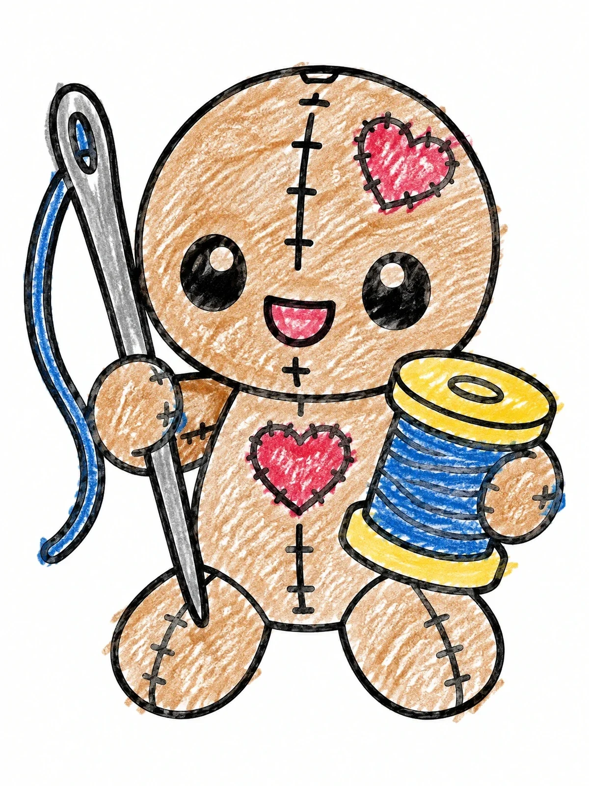 Colored example of the Cute Stitched Doll With Needle coloring page