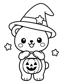 Free printable Cute Teddy Bear Wizard With Pumpkin coloring page