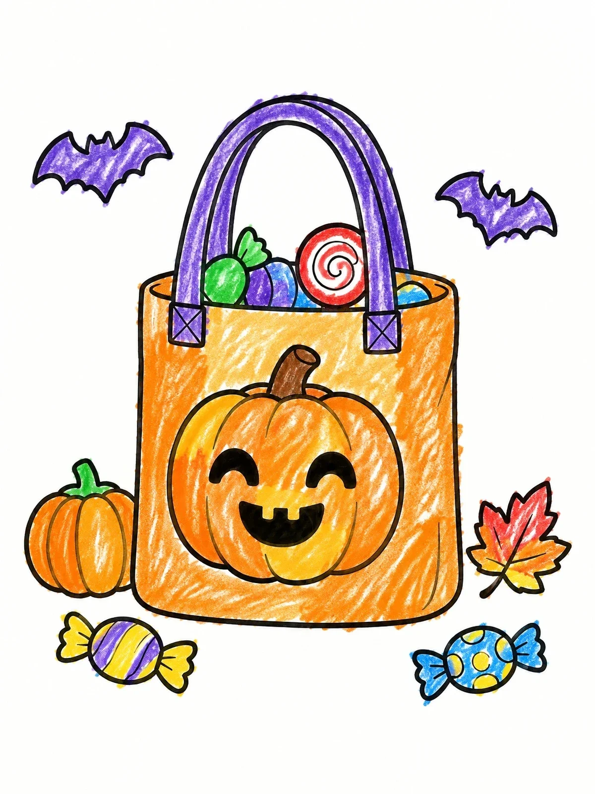Colored example of the Halloween Treat Bag Full Of Candy coloring page