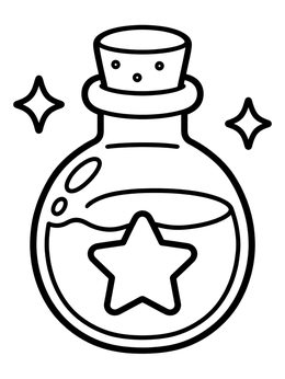 A cute magic flask on this kawaii halloween coloring page.