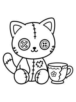 Free printable Stitched Ragdoll Cat And Teacup coloring page