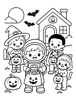 Free printable Trick Or Treat Astronaut And Friends coloring page