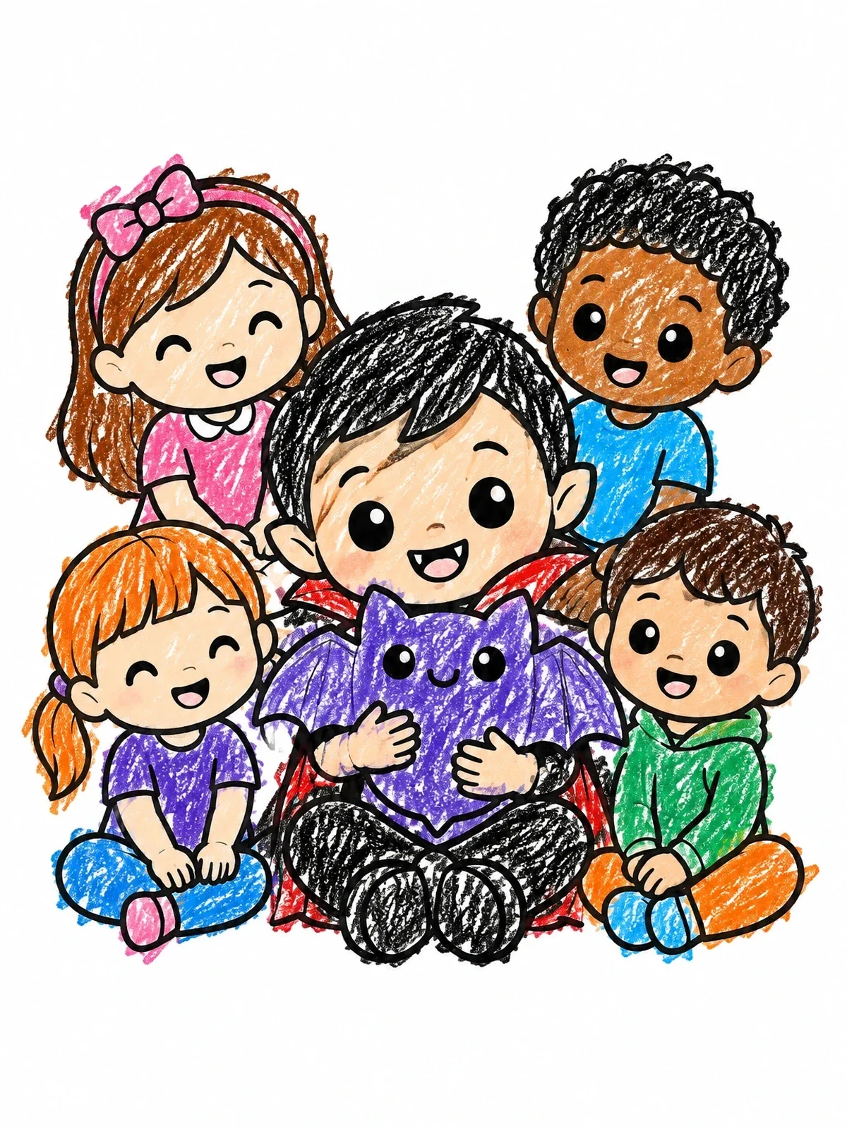 Colored example of the Vampire Boy And Cheerful Friends coloring page