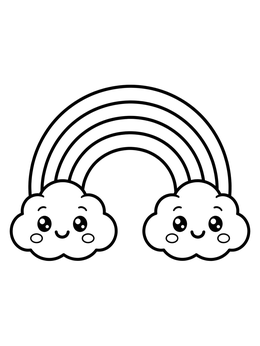 Free printable Happy Rainbow With Smiling Clouds coloring page
