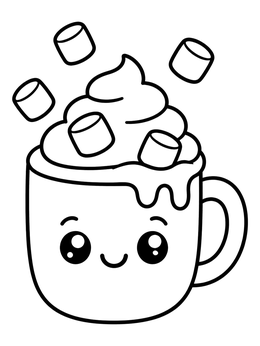 Free printable Kawaii Hot Chocolate Mug coloring page