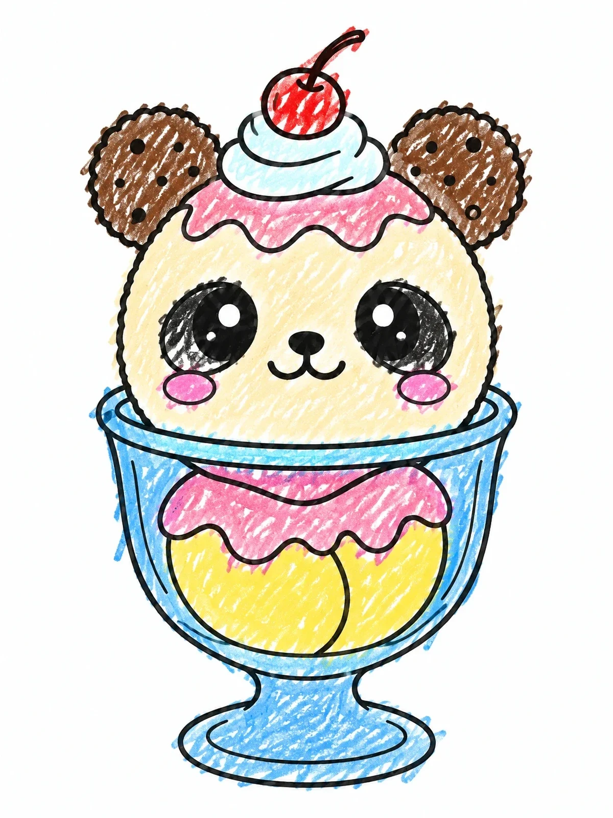 Colored example of the Cute Bear Sundae In Glass Cup coloring page