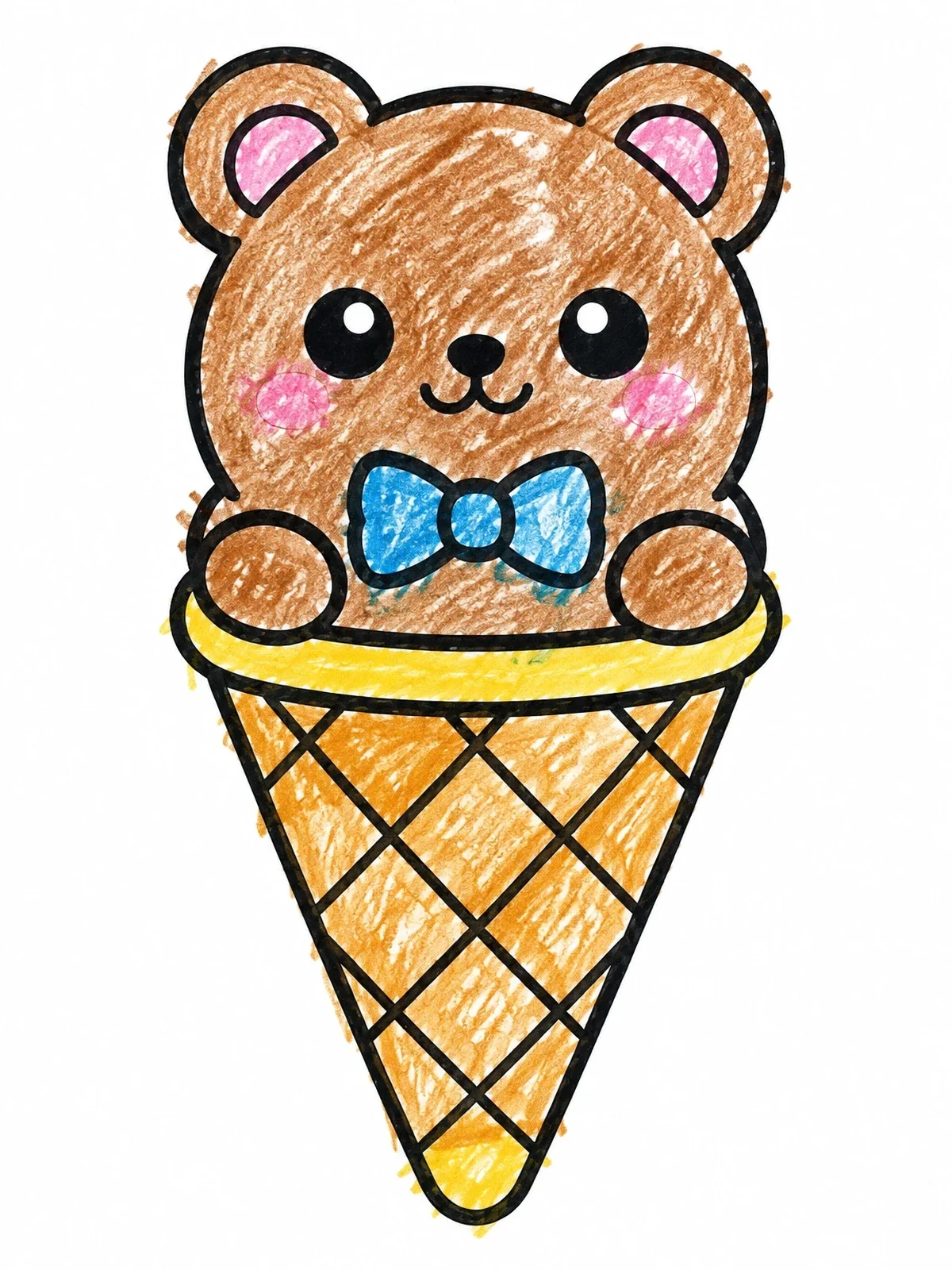 Colored example of the Cute Bear Scoop In Cone coloring page