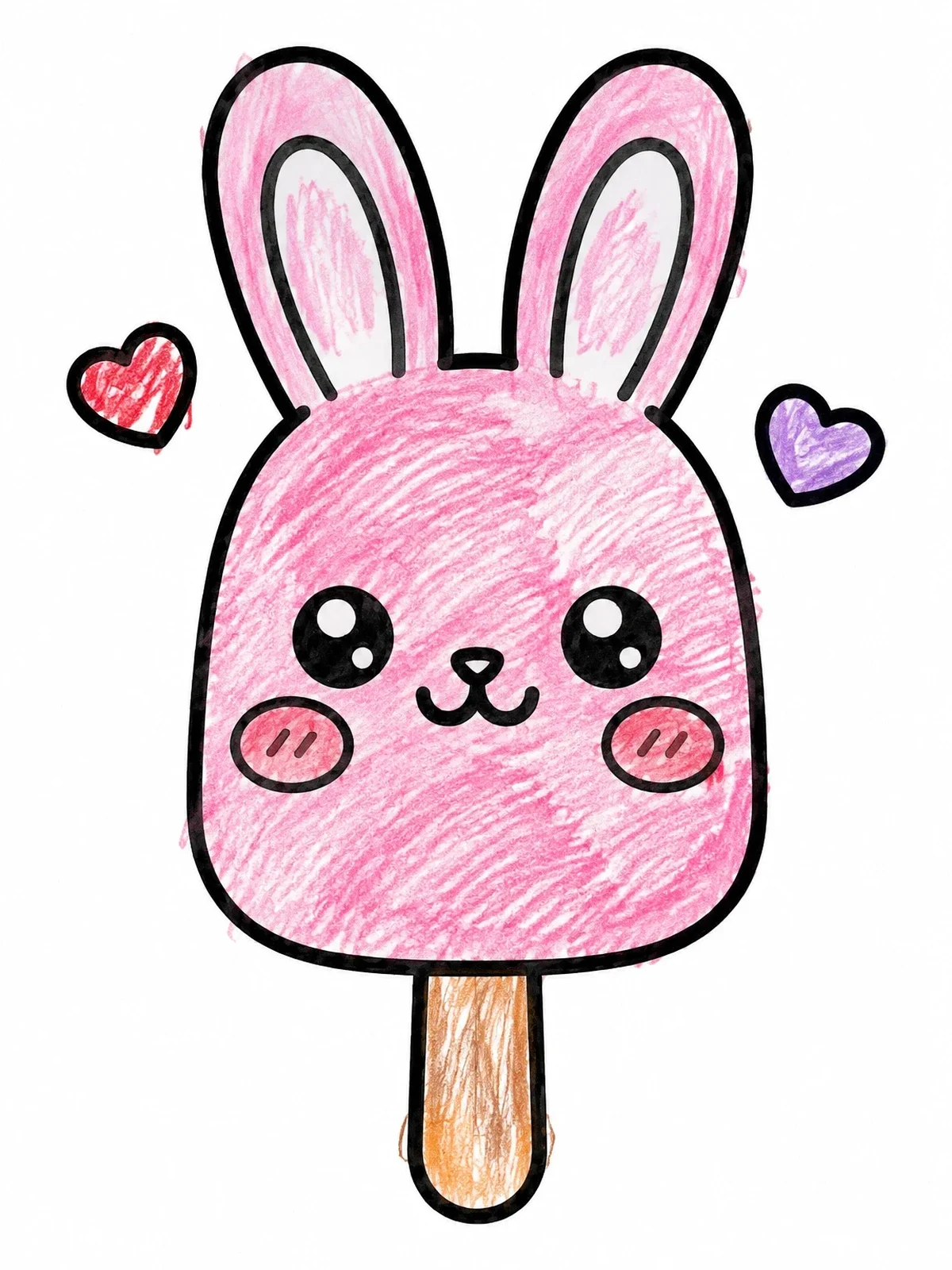 Colored example of the Cute Bunny Ice Pop coloring page