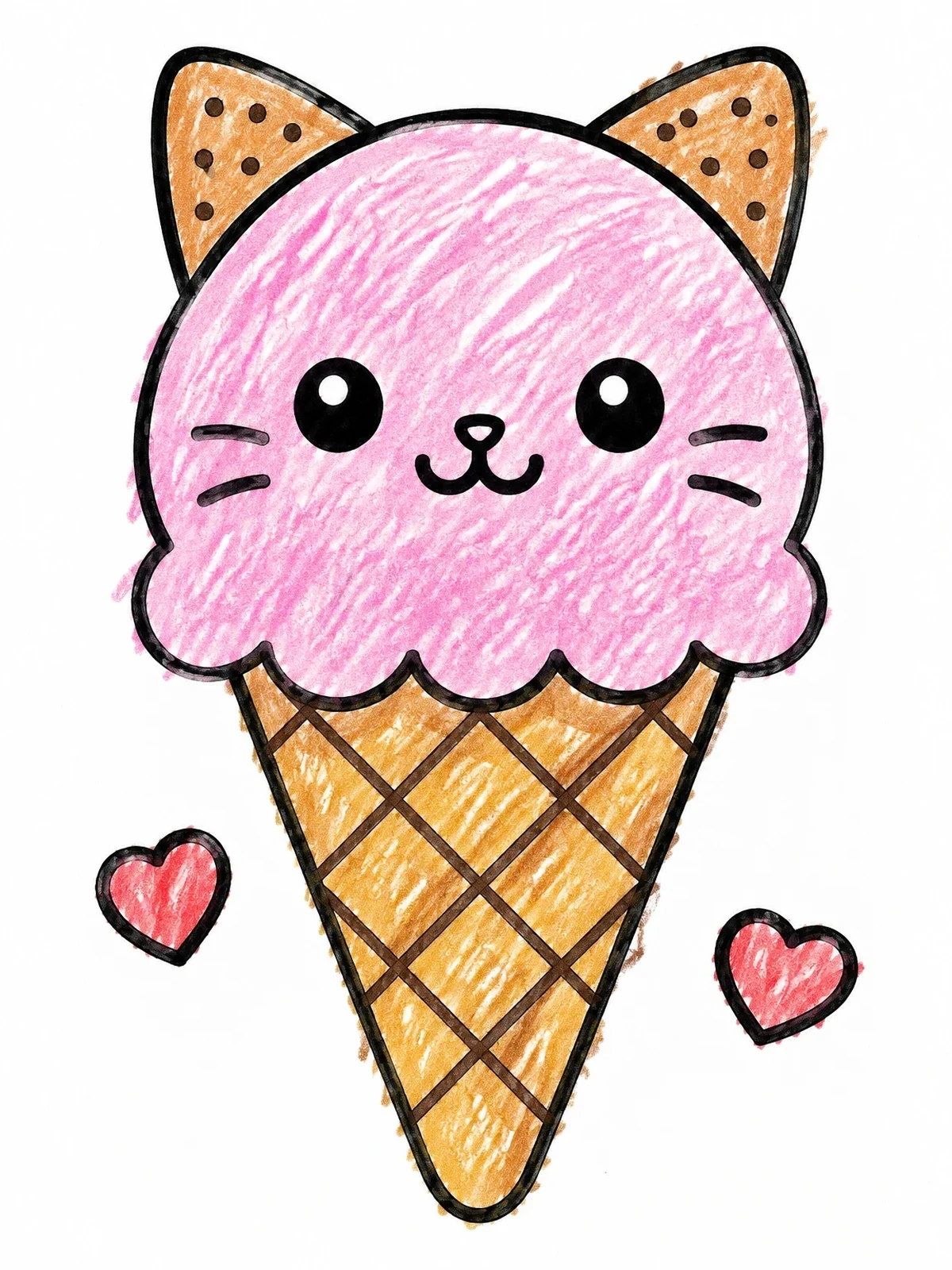 Colored example of the Cute Cat Ice Cream Cone coloring page