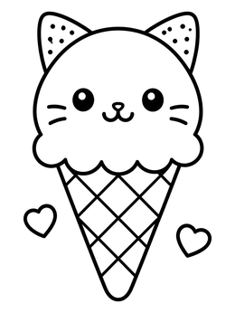 Free printable Cute Cat Ice Cream Cone coloring page