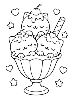 Free printable Cute Cat Ice Cream Sundae coloring page
