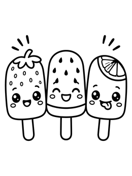 Free printable Cute Fruit Popsicles With Faces coloring page