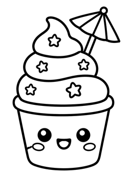 Free printable Cute Ice Cream Cup With Umbrella coloring page