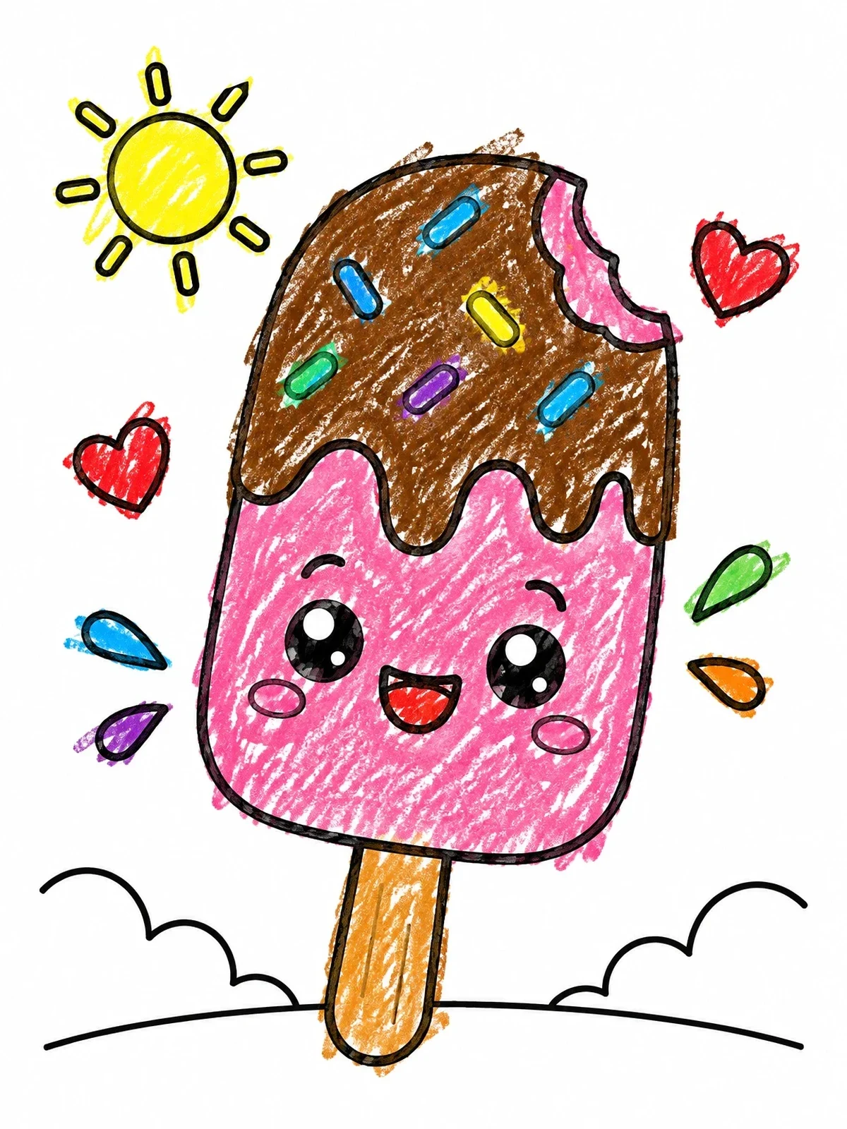 Colored example of the Cute Ice Pop With Sprinkles coloring page