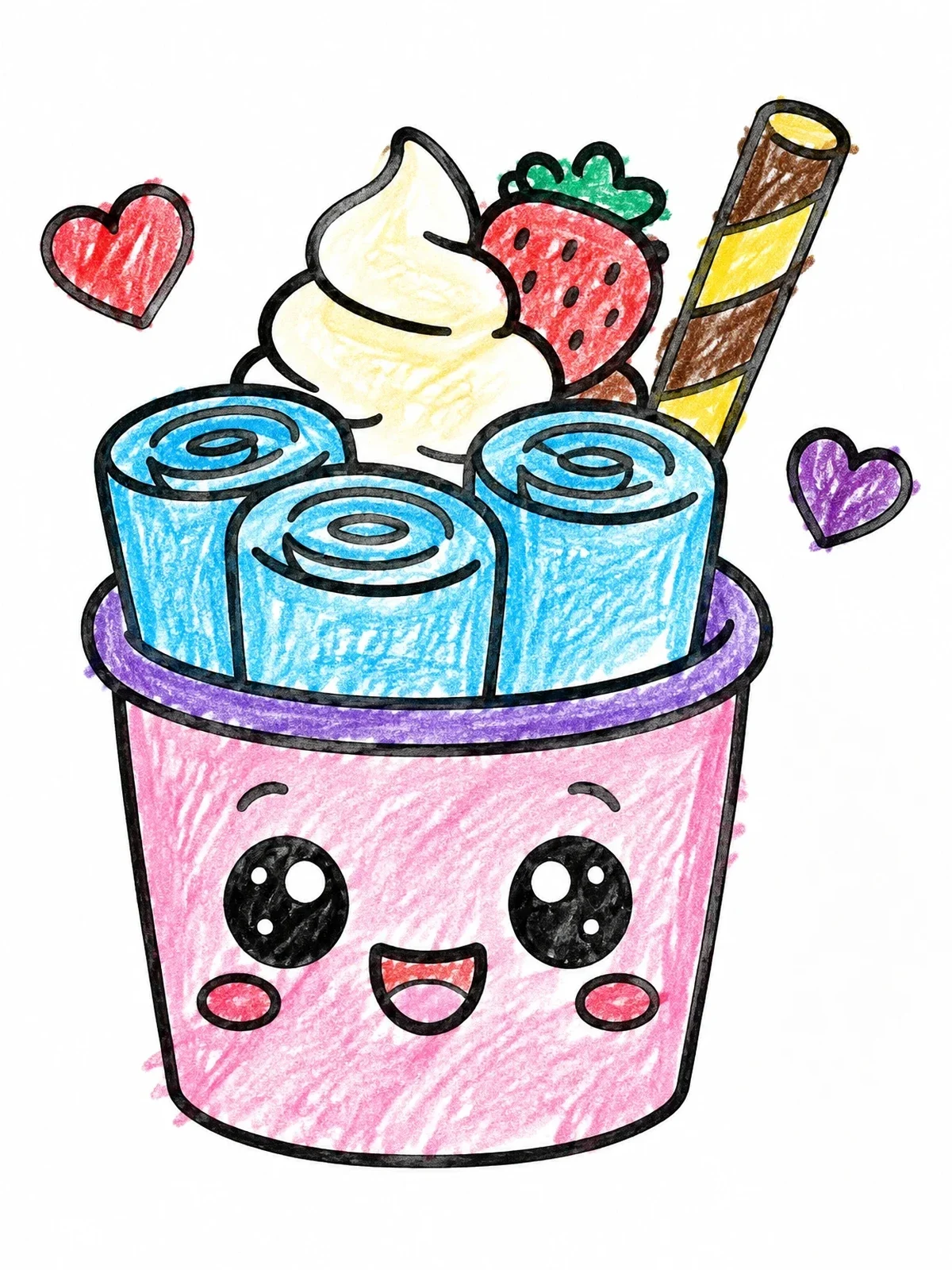 Colored example of the Cute Rolled Ice Cream Cup coloring page