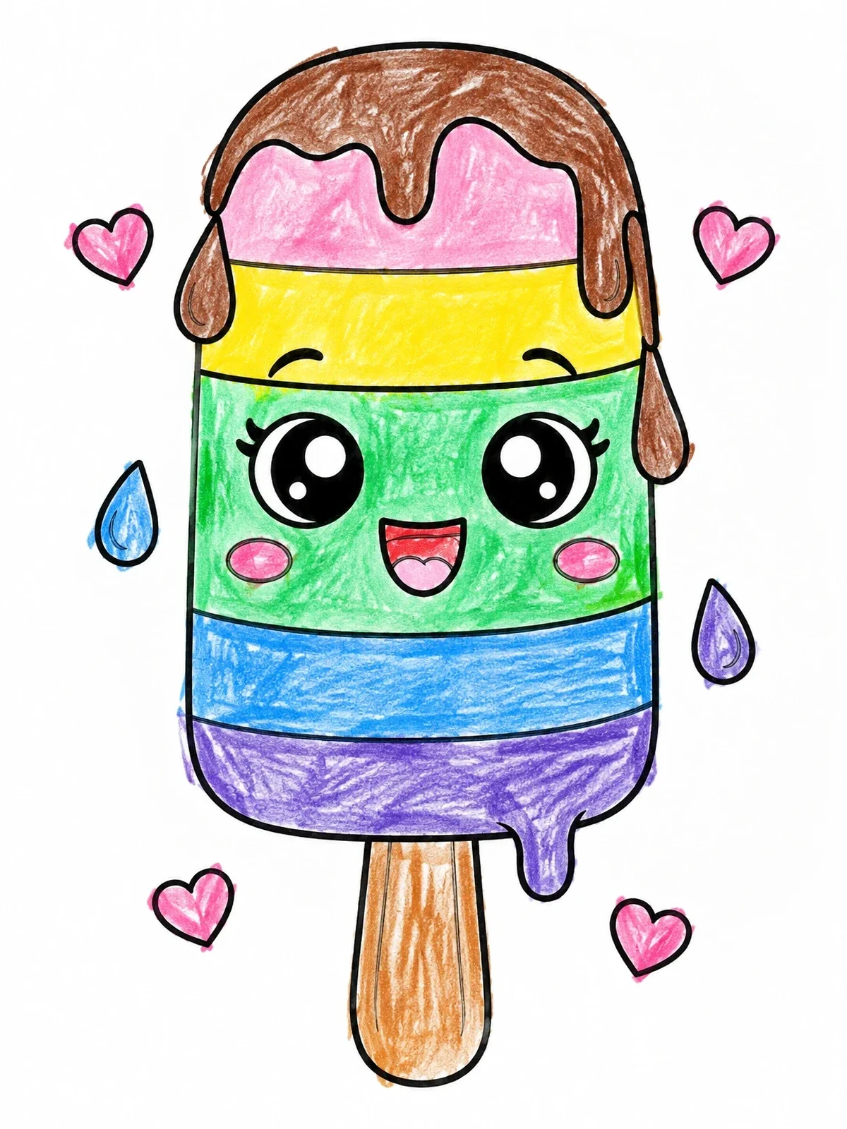 Colored example of the Cute Striped Ice Pop With Hearts coloring page
