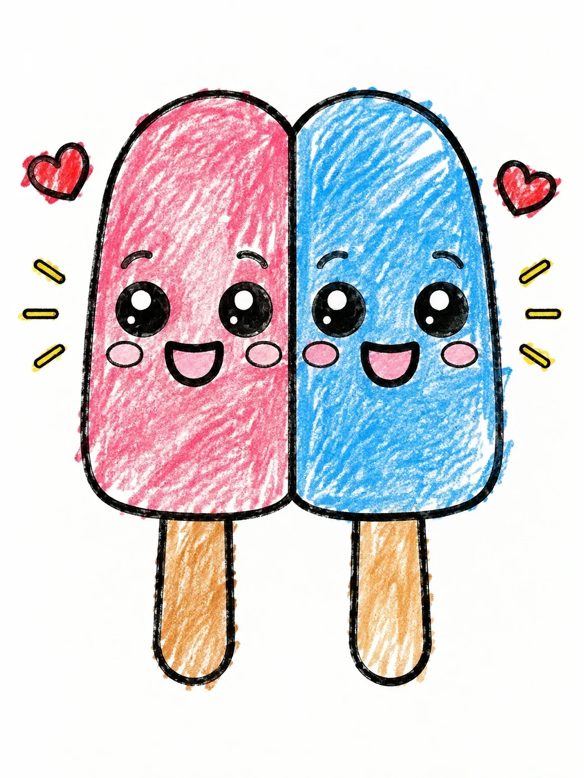 Colored example of the Cute Twin Popsicle Friends coloring page