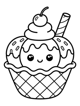 Free printable Cute Waffle Bowl Sundae coloring page