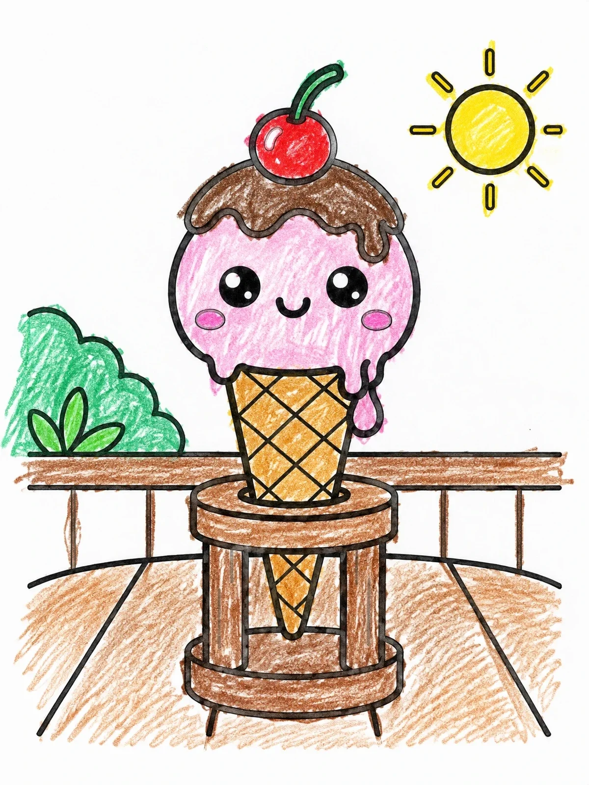 Colored example of the Happy Ice Cream Cone In Stand coloring page