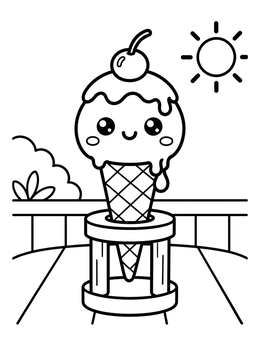 Free printable Happy Ice Cream Cone In Stand coloring page